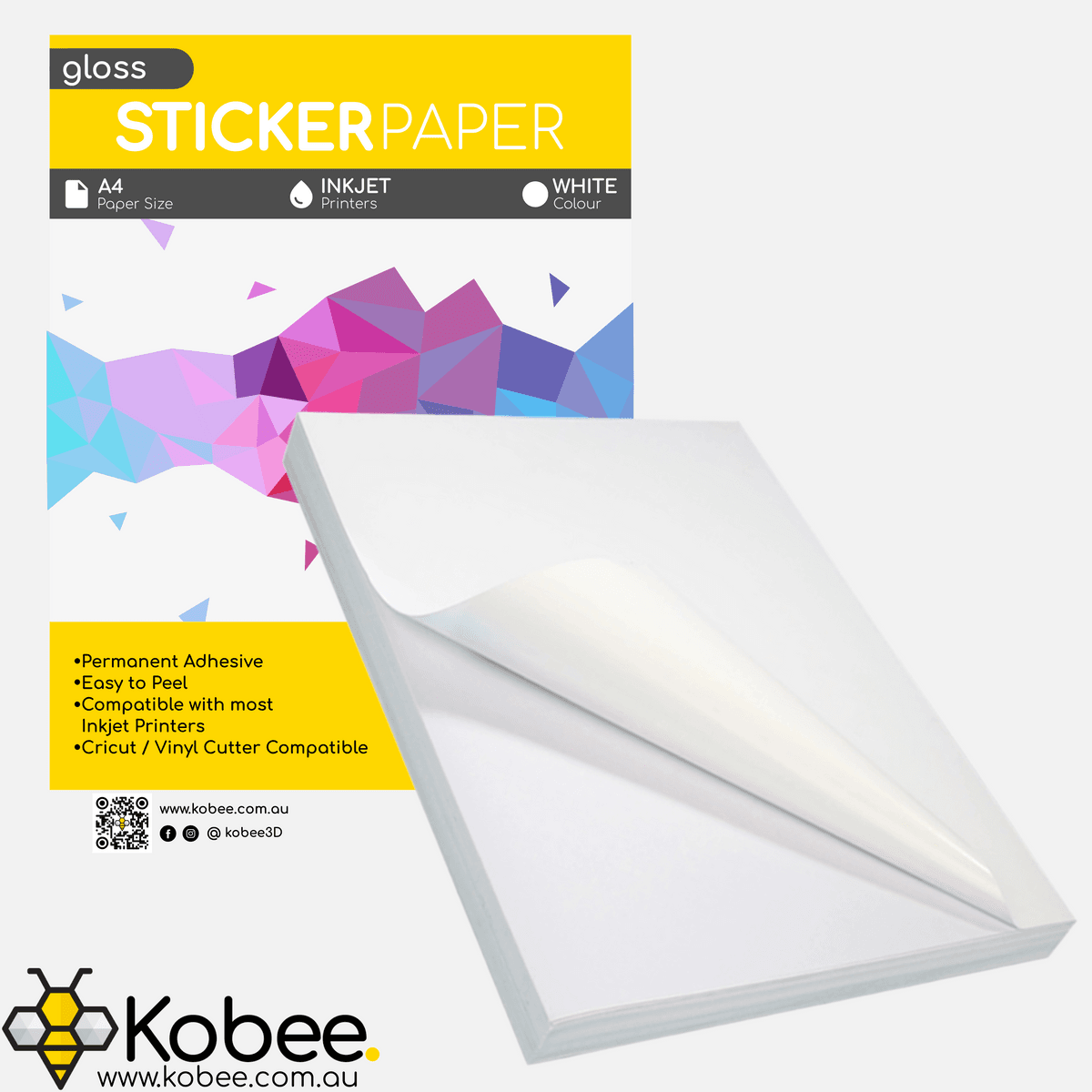 Glossy A4 inkjet and laser printable sticker paper for custom labels and decals