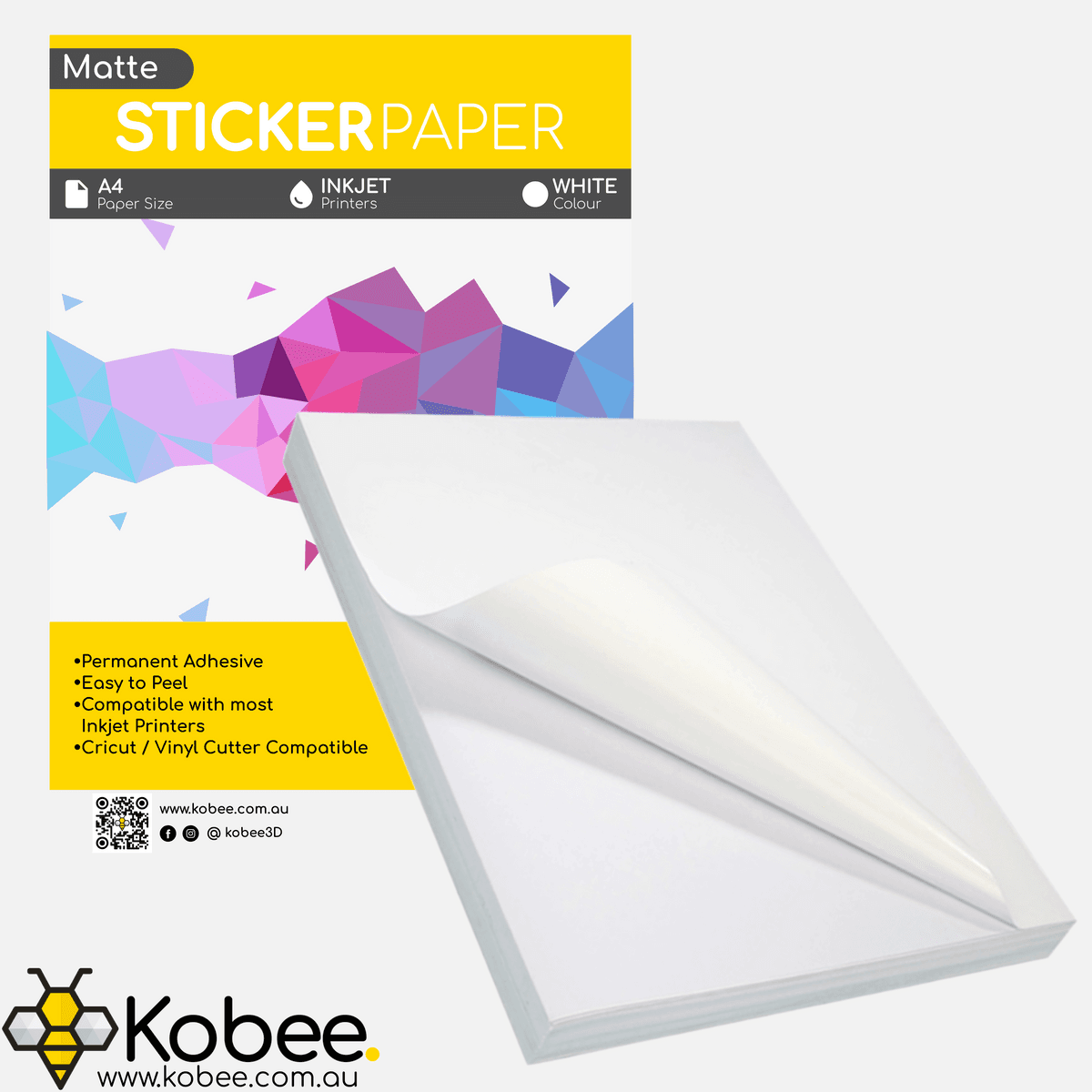 Matte A4 inkjet and laser printable sticker paper for low-glare custom labels and decals