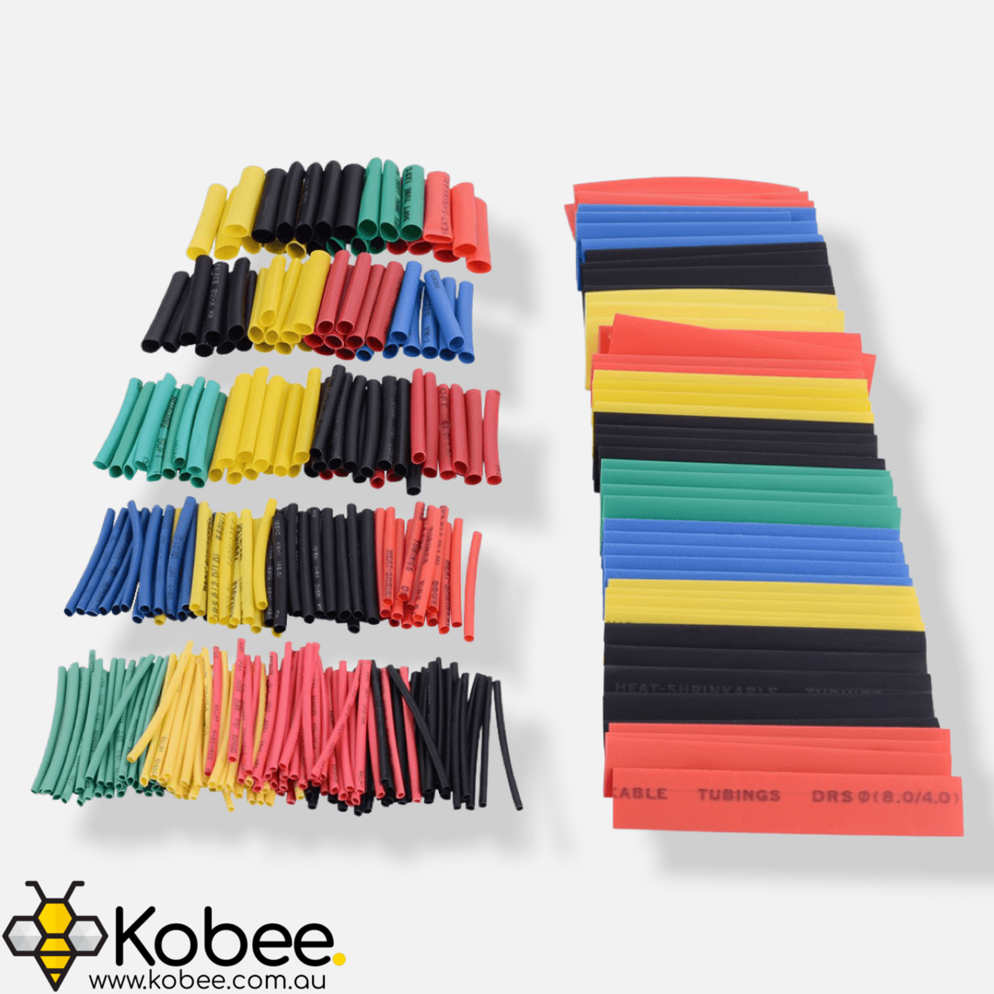 Pre-cut coloured heat shrink assortment for electronics wiring and cable repairs