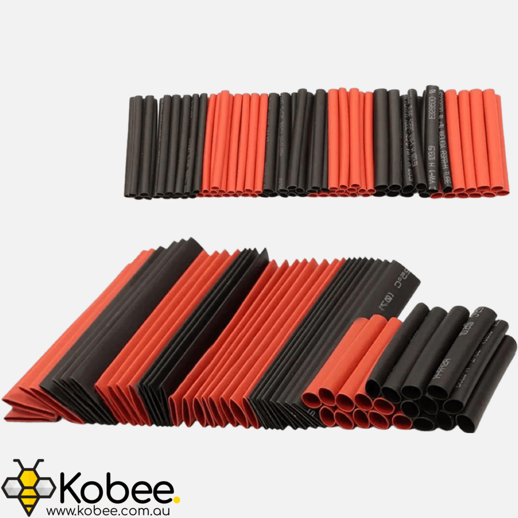 Red and black heat shrink sleeves in seven diameters for cable repairs